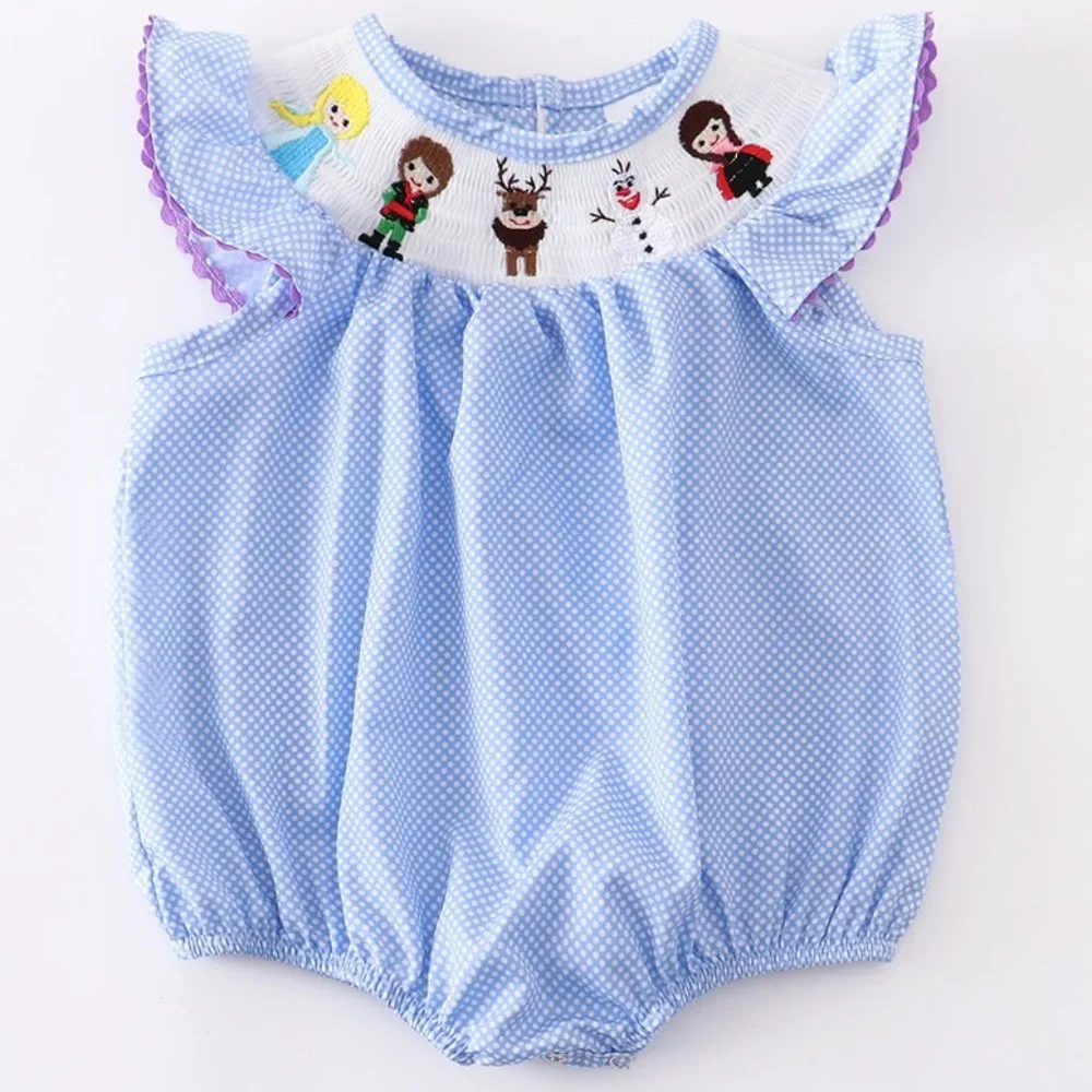 Baby Girls Princess Elsa Ana Olaf Frozen Smocked Embroidered Bubble Romper - Picture 1 of 5